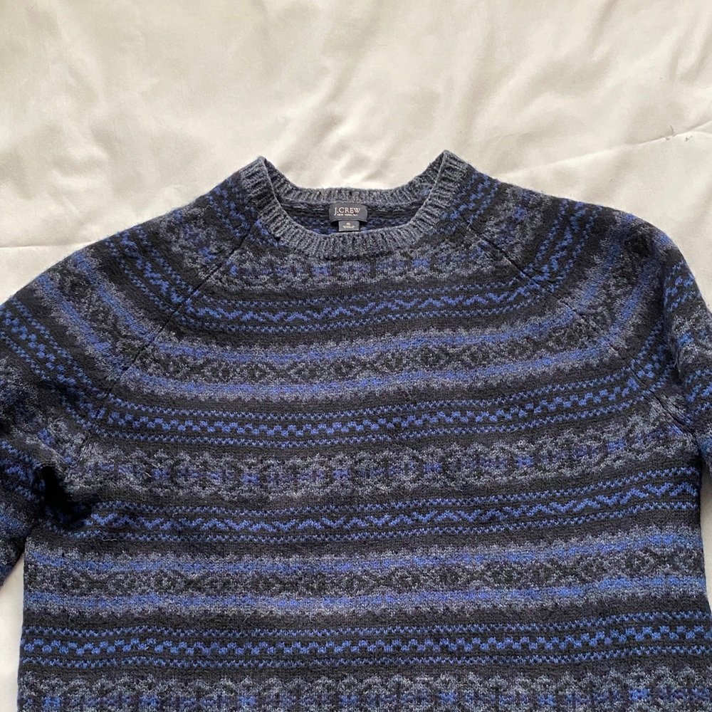 J. Crew Men's Nordic Pattern Sweater in Blue and Gray - Lambs Wool